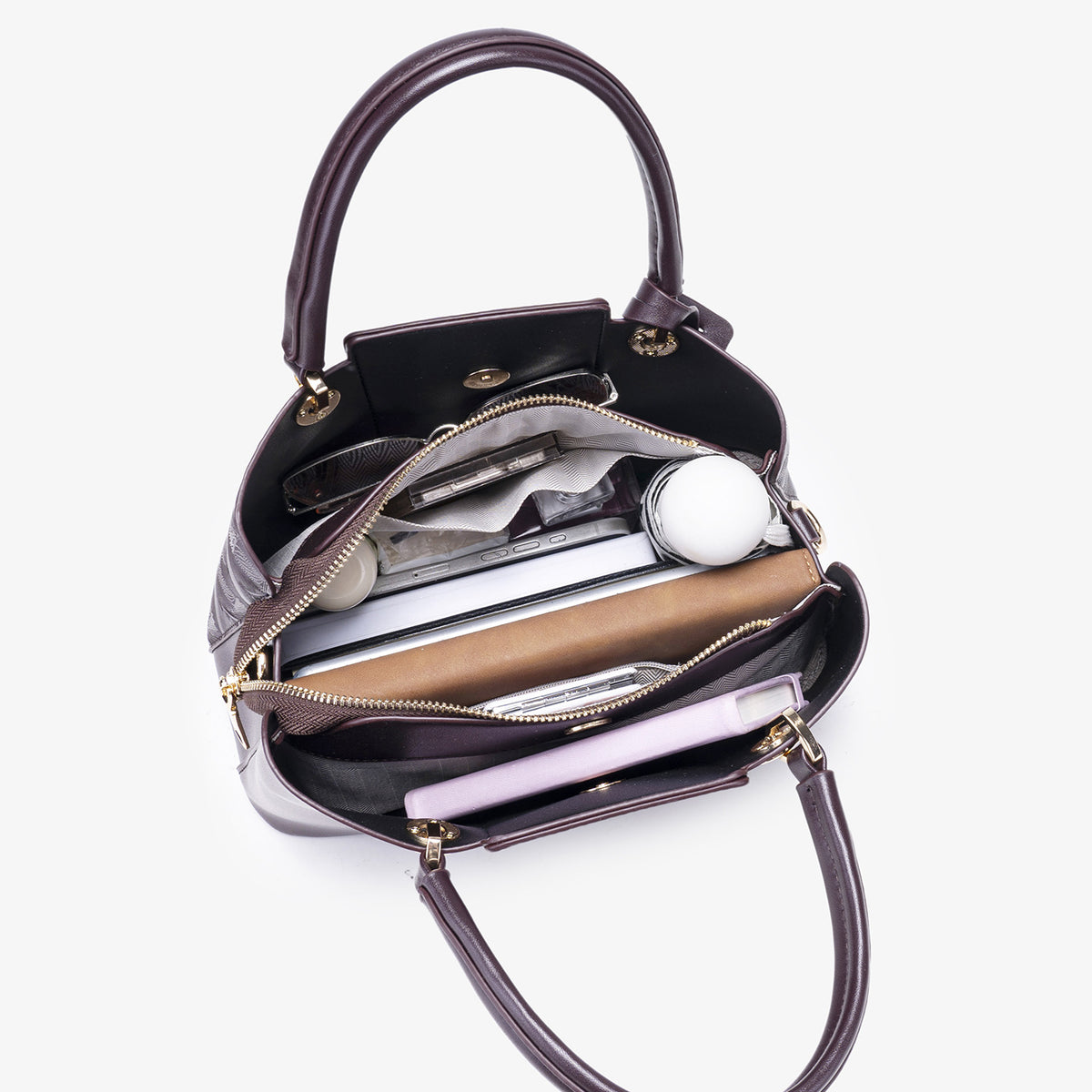Embossed Pattern Leather Top Handle Handbag - Olive Brown - View 4