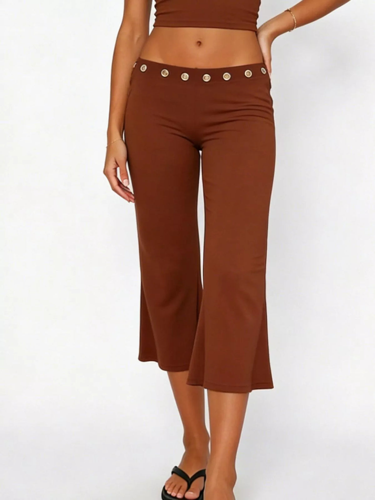 Mid Rise Capris Pants - Dark Brown - View 6