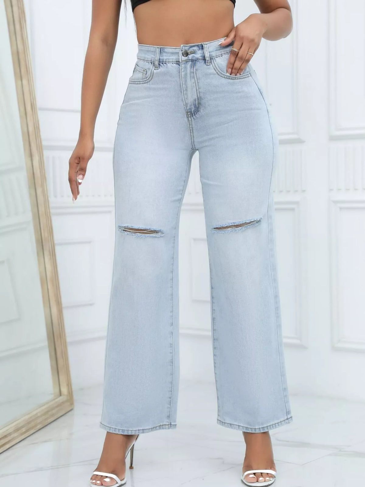 Distressed Wide-Leg Jeans - All Colors - View 2