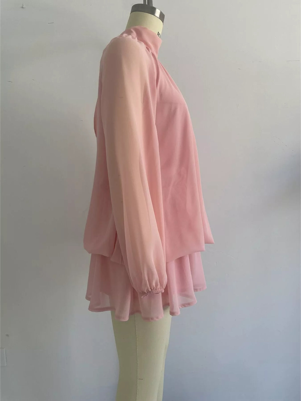 Mock Neck Sheer Chiffon Mini Dress - Dusty Pink - View 7