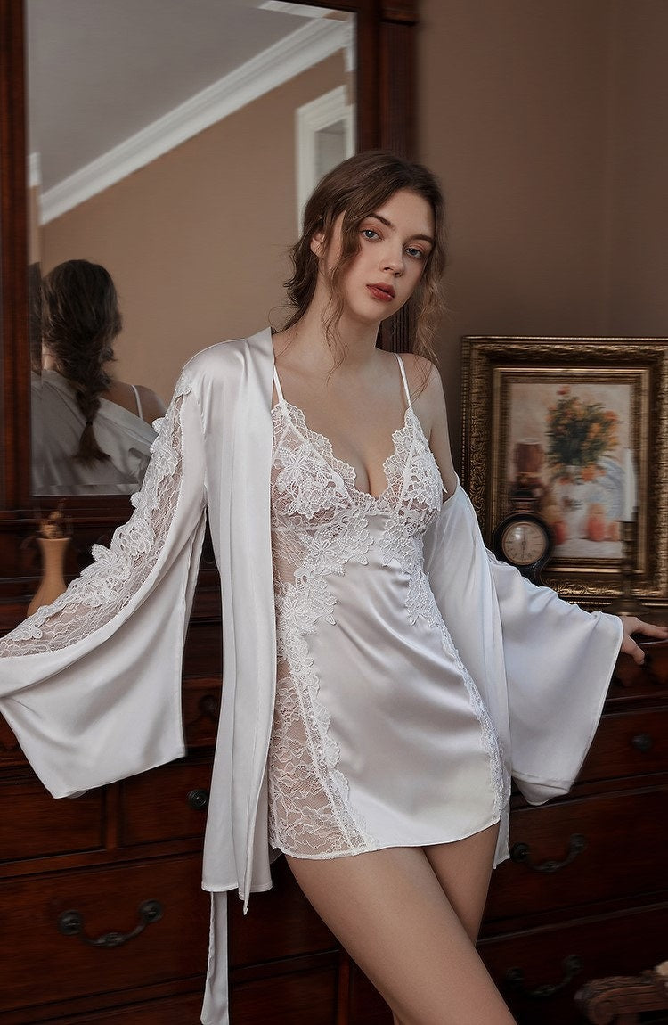 Victorian Style Lace Silky Lingerie Set