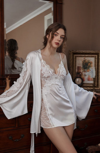Victorian Style Lace Silky Lingerie Set