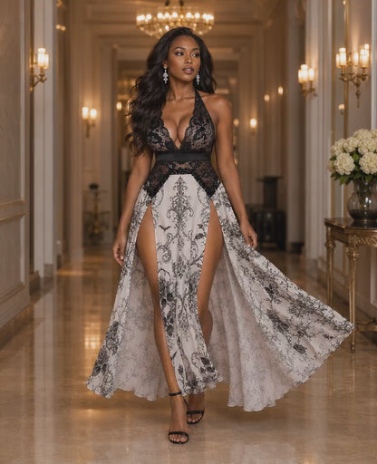 Noir Cathedral Rose Gothic Halter Dress | Vivid Row Exclusive