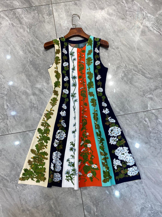 Rainbow stripe embroidered dress, front view