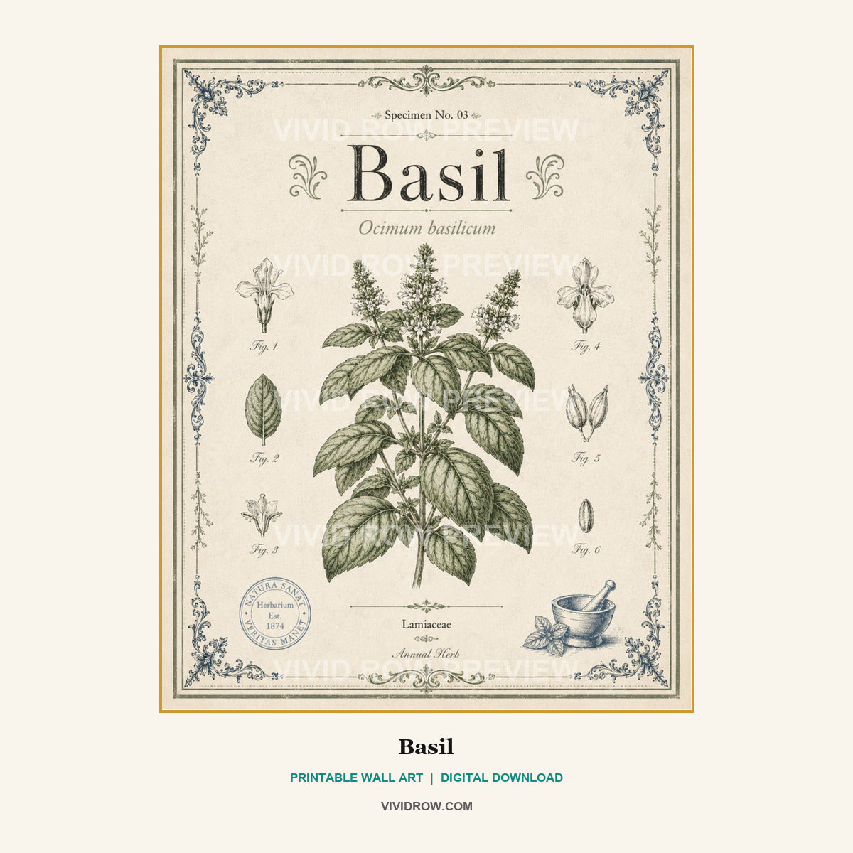 The Gilded Herbarium Printable Wall Art Set artwork preview 1 by Vivid Row