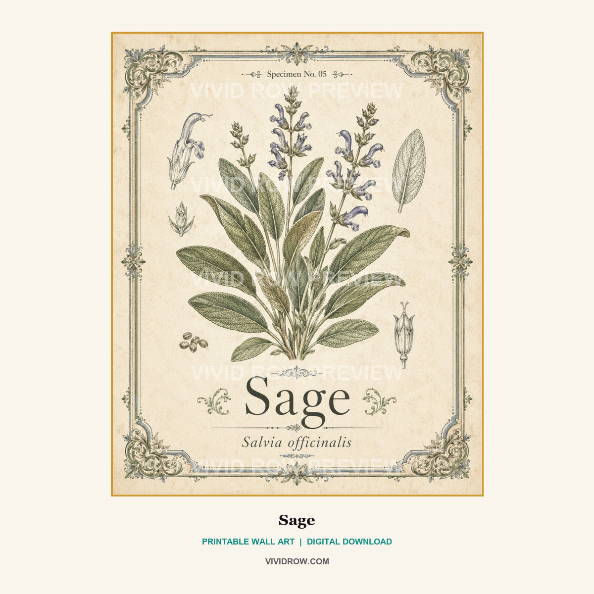 The Gilded Herbarium Printable Wall Art Set artwork preview 5 by Vivid Row