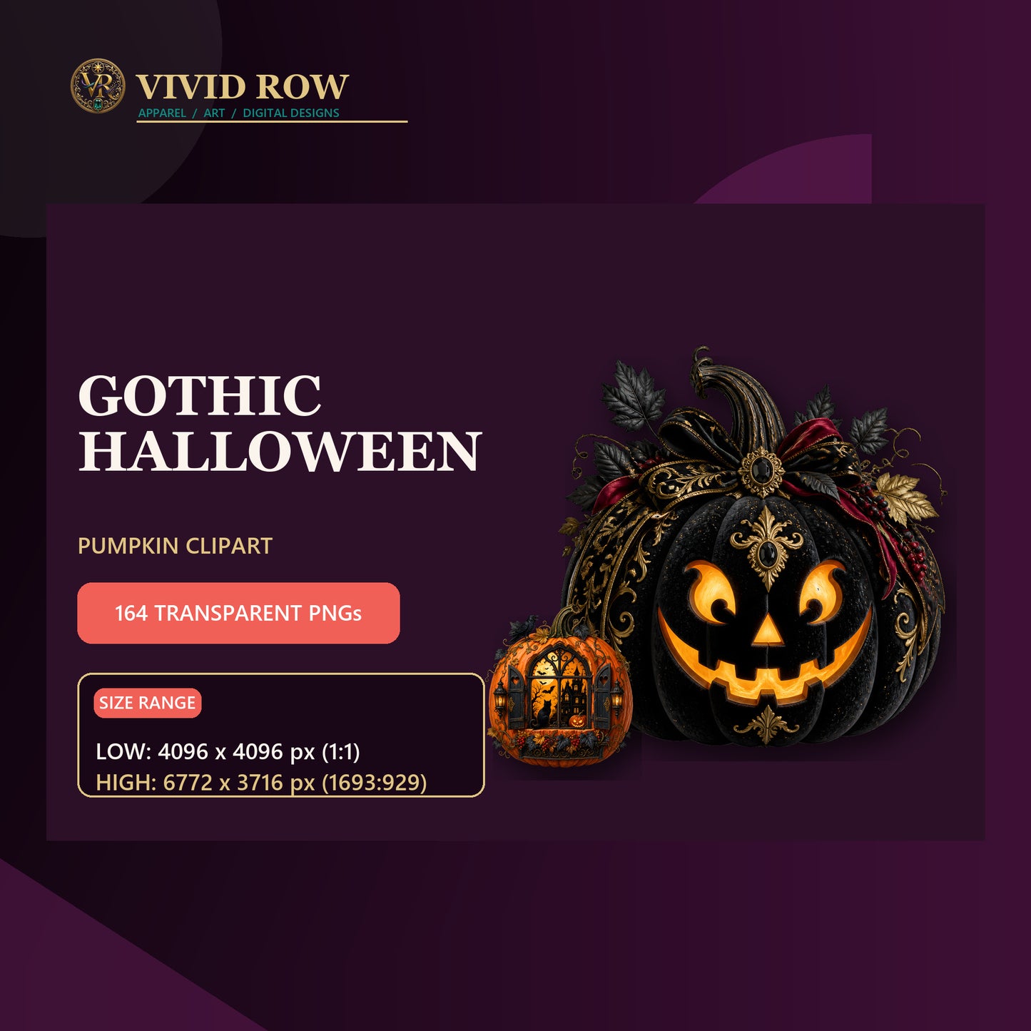 Gothic Halloween Pumpkin Clipart Bundle