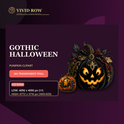 Gothic Halloween Pumpkin Clipart Bundle