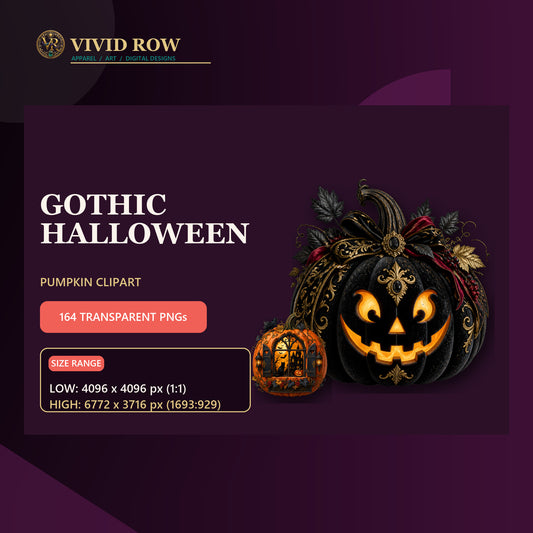 Gothic Halloween Pumpkin Clipart Bundle