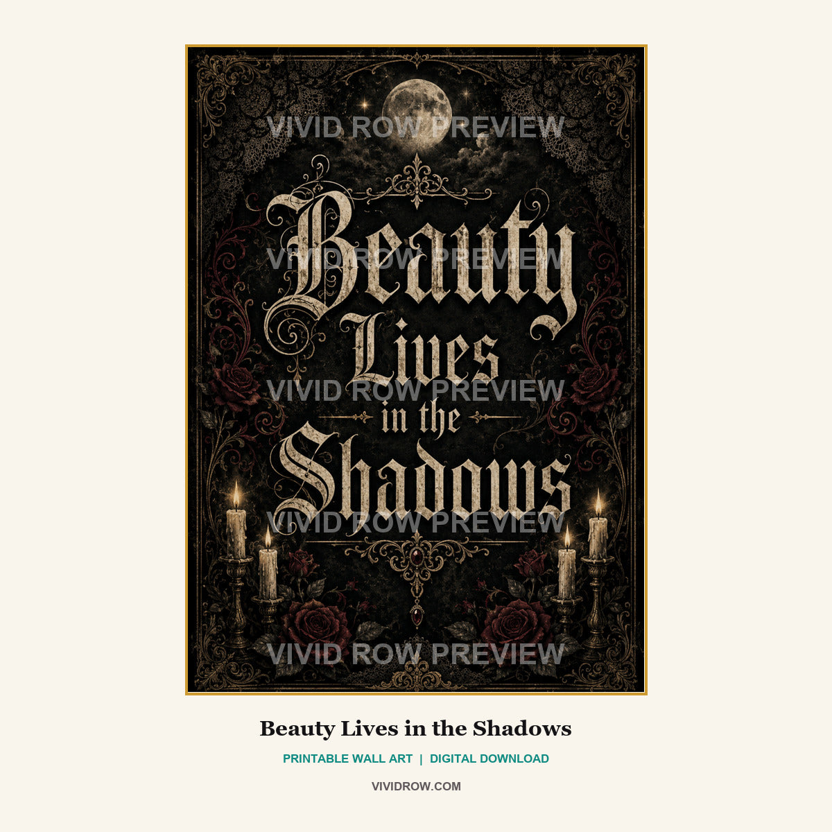 Gothic Shadow Quotes Printable Wall Art Set artwork preview 1 by Vivid Row