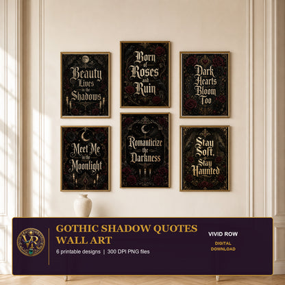 Gothic Shadow Quotes Printable Wall Art Set