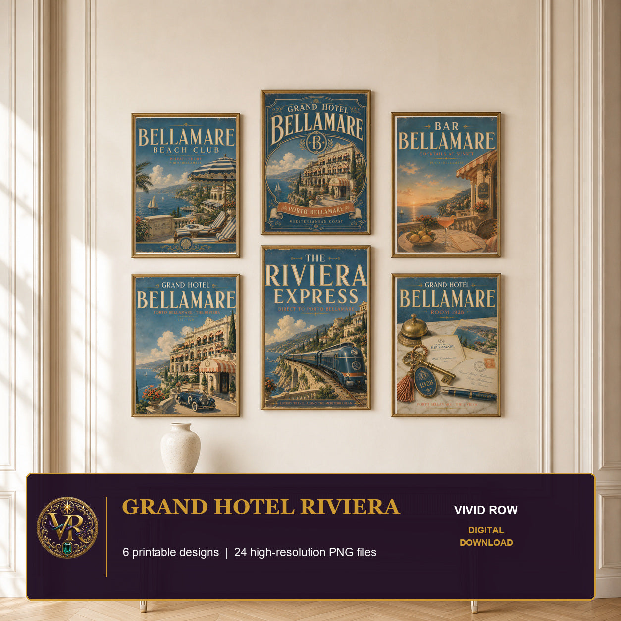 Grand Hotel Riviera Printable Wall Art Set by Vivid Row