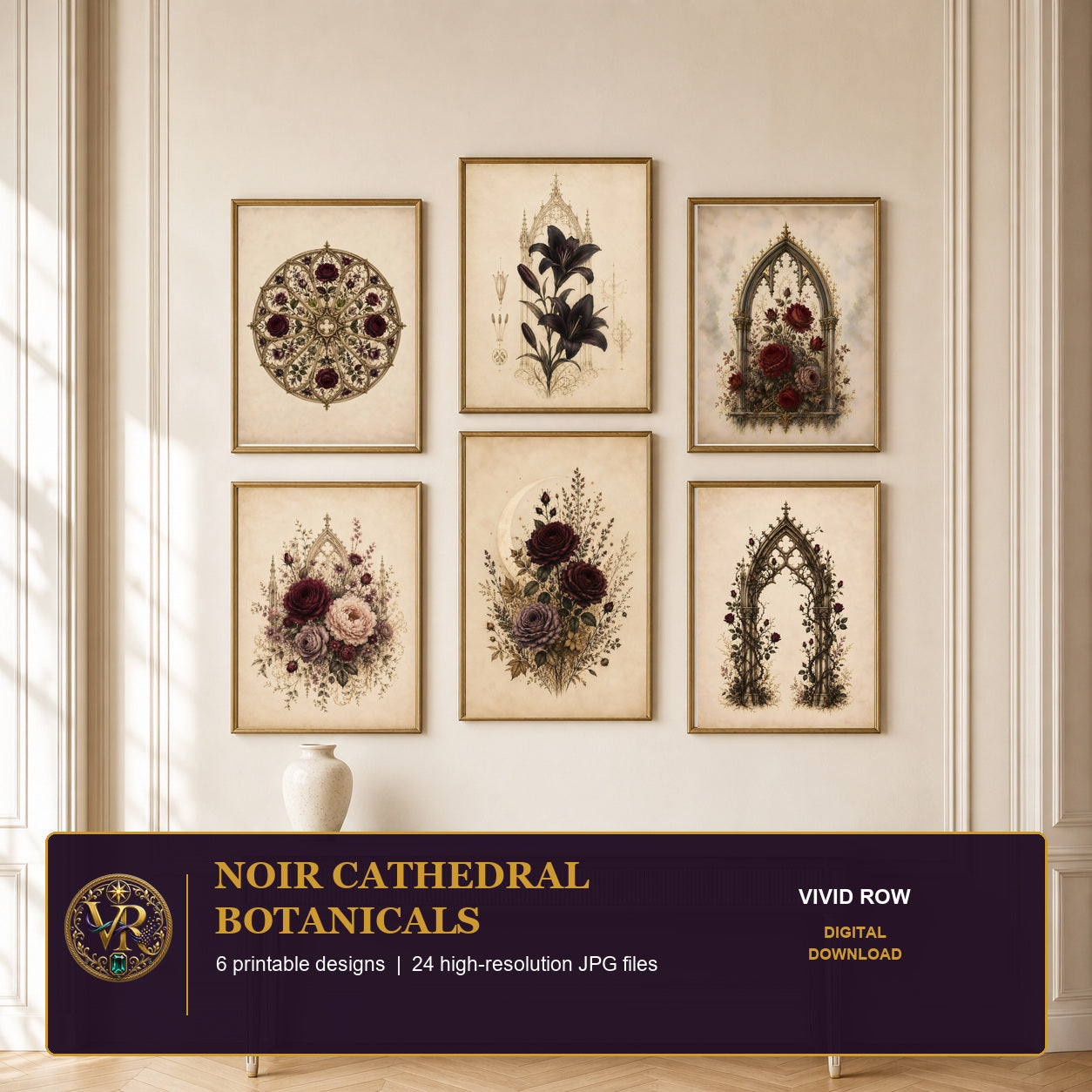 Noir Cathedral Botanicals Printable Wall Art Set by Vivid Row
