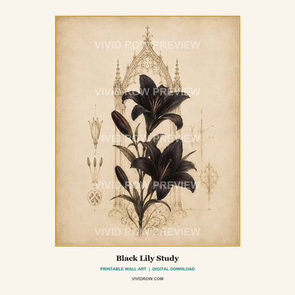 Noir Cathedral Botanicals Printable Wall Art Set artwork preview 2 by Vivid Row