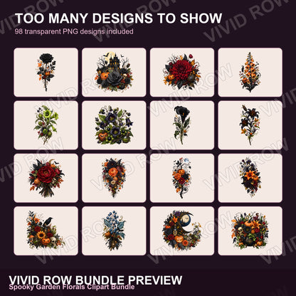 Spooky Garden Florals Clipart Bundle