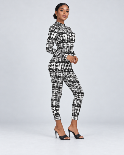 The Houndstooth Remix Jumpsuit — Side view on a Black model